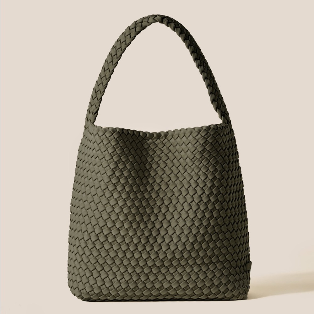 Naghedi Olive Green Woven Hobo Bag